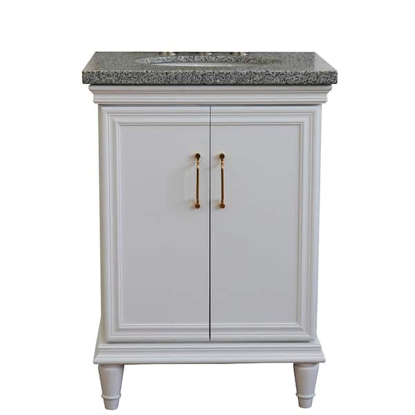 25 in. W x 22 in. D Single Bath Vanity in White with Granite Vanity Top in Gray with White Oval Basin
