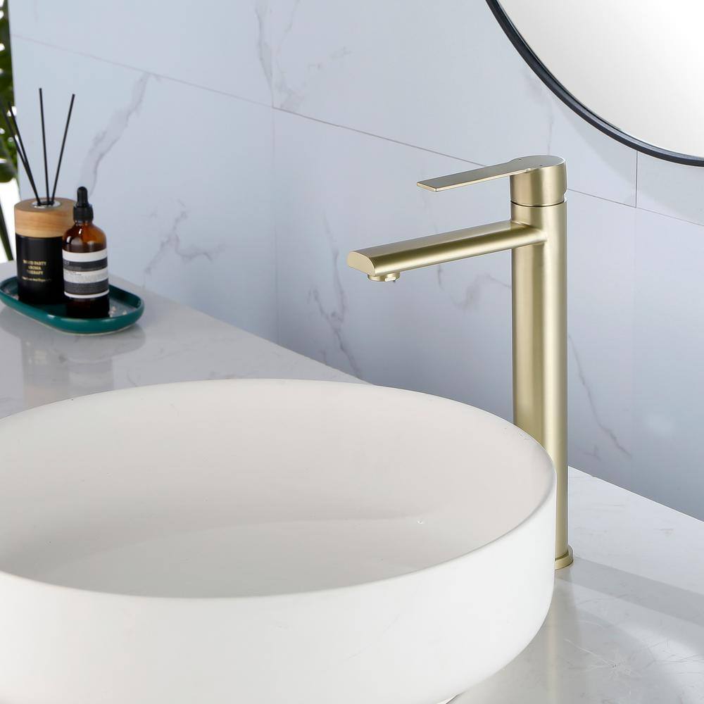 Brushed Gold Single Handle Tall Vessel Sink Faucet