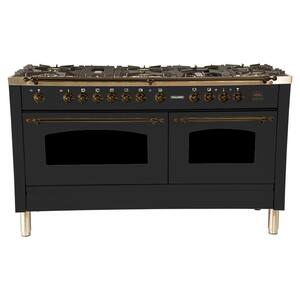 60 in. 6 cu. ft. Double Oven Dual Fuel Italian Range True Convection, 8 Burners, Griddle, Bronze Trim in Matte Graphite