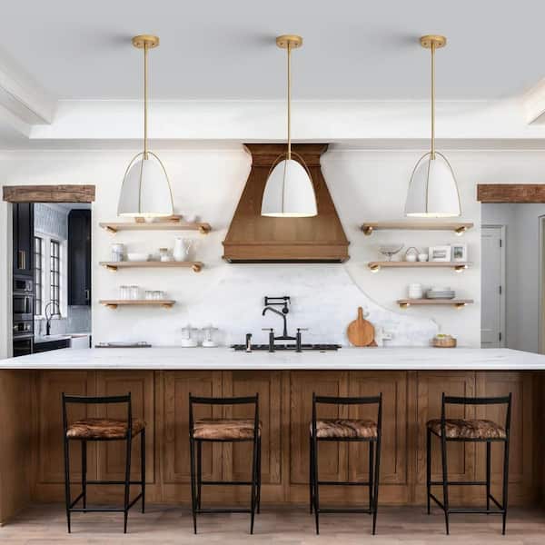 BeamBox 10 in. 60-Watt 1-Light White and Gold Dome Pendant Light