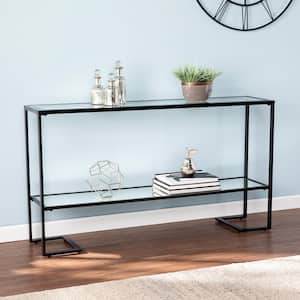 Ochila 52 in. Black Rectangle Glass Console Table with Shelves