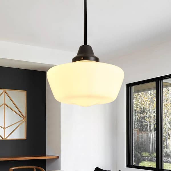 1-Light 11.81 in. Black Schoolhouse Pendant Light Adjustable Height Industrial Hanging Lights