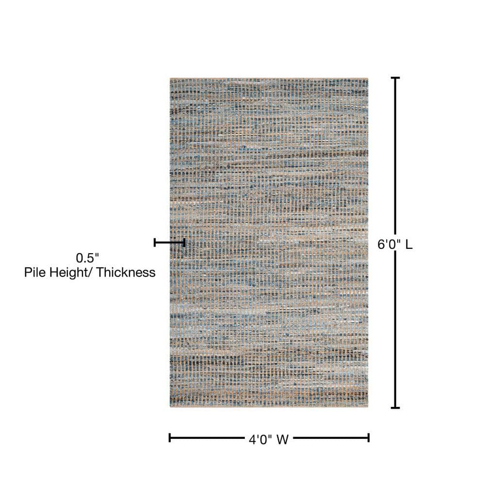 Cape Cod Blue and Natural Handmade Flat Woven Jute Rug 4' x 6'