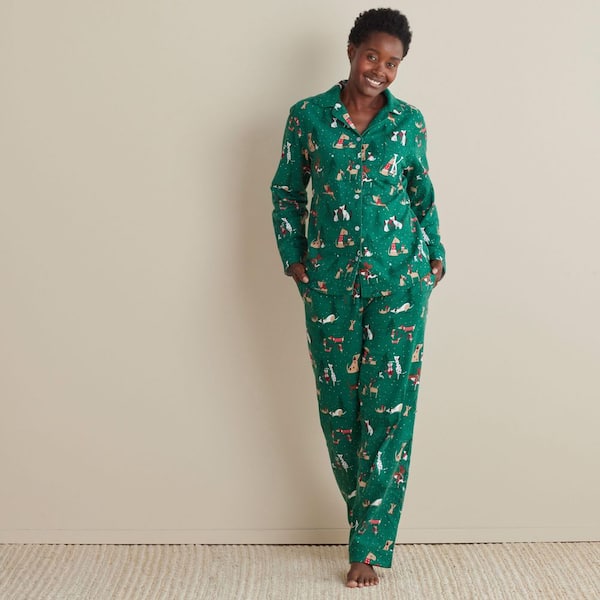 Company Cotton Family Flannel Sleep And Access Women's Small Green Multi Pajama Set