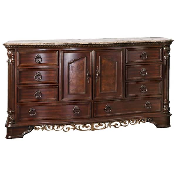 Benjara Brown 8-Drawer 66 in. W Dresser Without Mirror