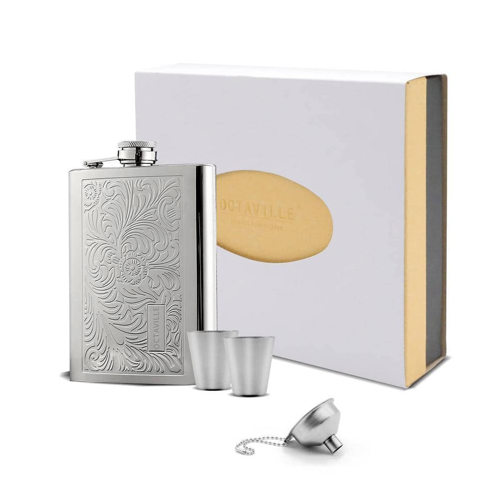 8 oz. Hip Flask Engraved Alcohol Flask Metal Whiskey Flask with Pattern Sta