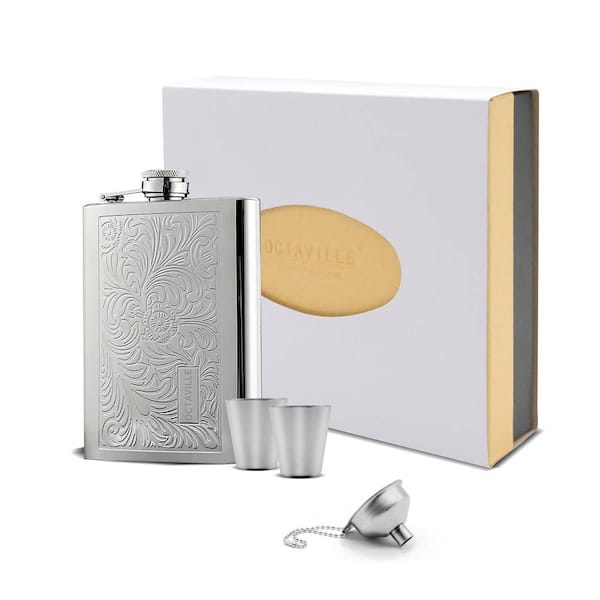 Adrinfly 8 oz. Hip Flask Engraved Alcohol Flask Metal Whiskey Flask with Pattern Stainless Steel