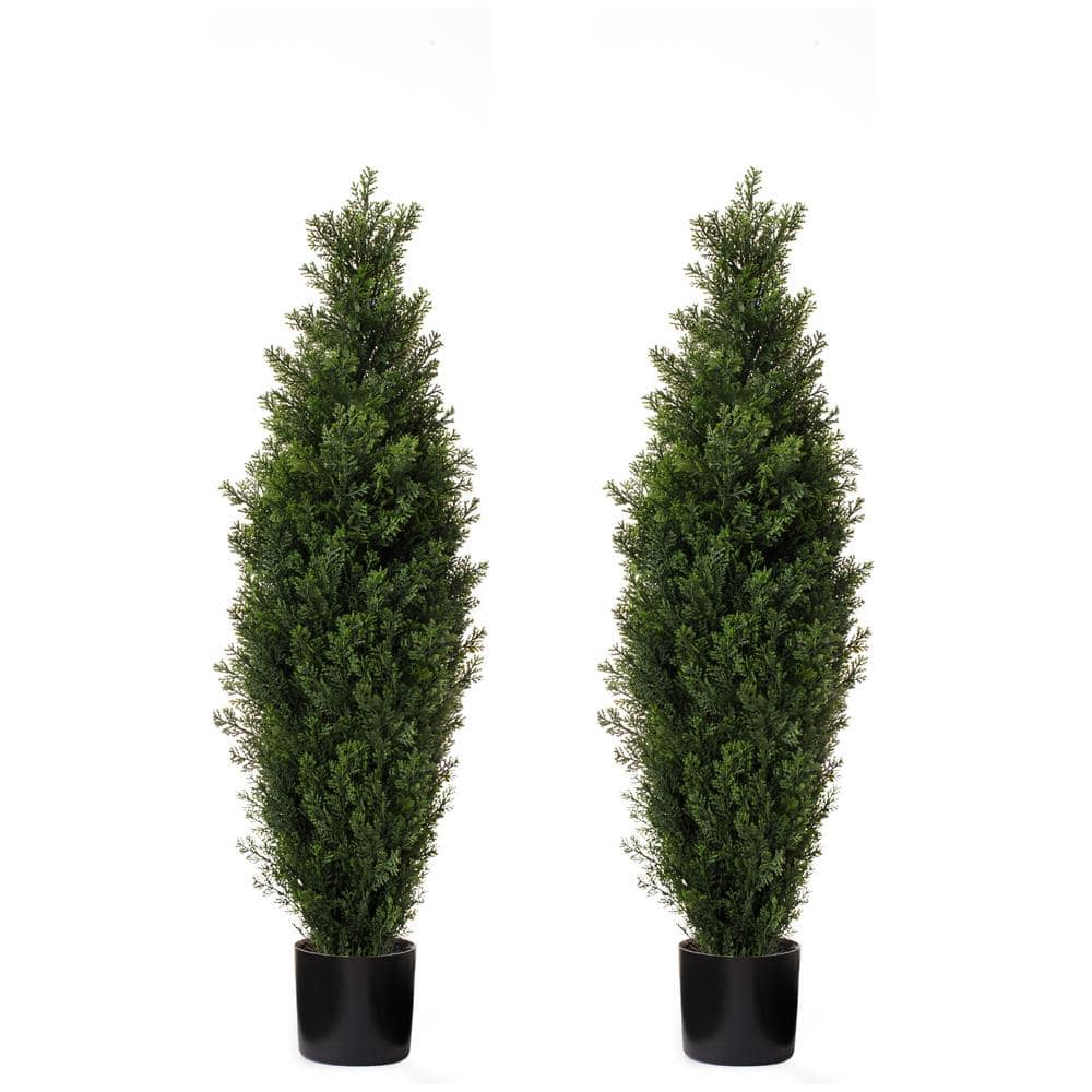 FOREVER LEAF 36 in. Artificial Cedar Topiary Trees in Black Planter for ...