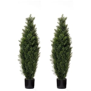 36 in. Artificial Cedar Topiary Trees in Black Planter for Indoor/Outdoor Display (2 Pack)