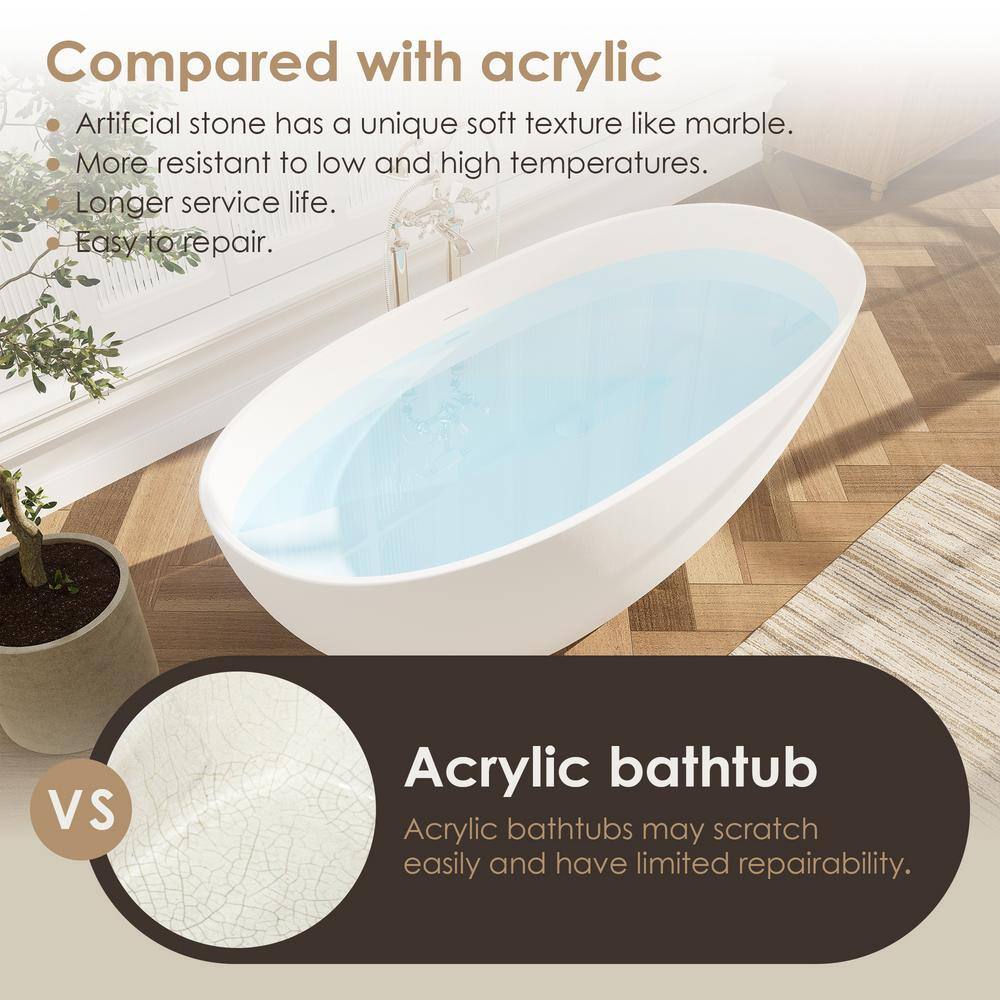 Euston 65'' Matte White Solid Surface Freestanding Oval Bathtub
