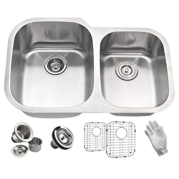 ANZZI MOORE Series Undermount Stainless Steel 32 in. 0-Hole Double Bowl Kitchen Sink