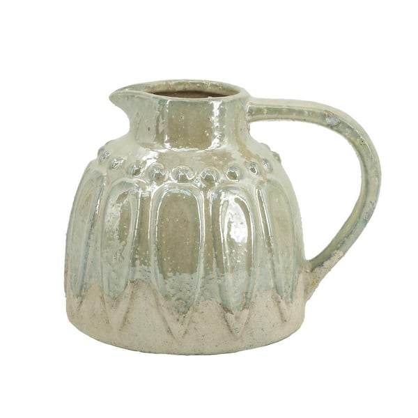 A & B Home 6.7 in. Gray Stoneware Pitcher Decorative Vase