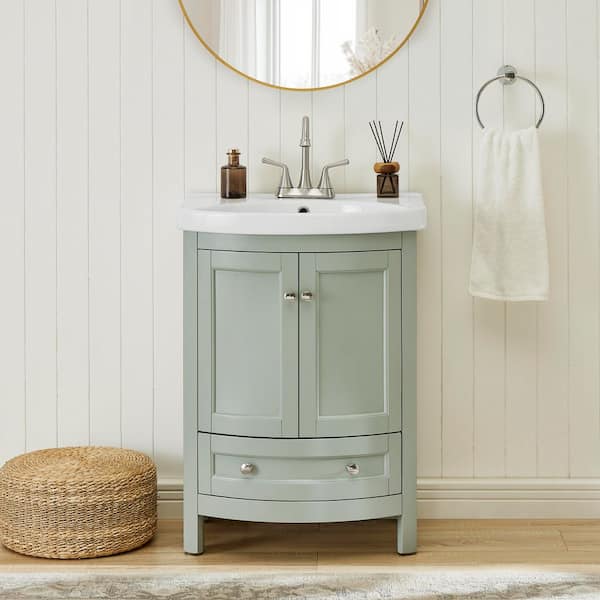 24 in. W x 18 in. D x 34 in. Wood Gray Vanity with White Vitreous China Vanity Top and Basin