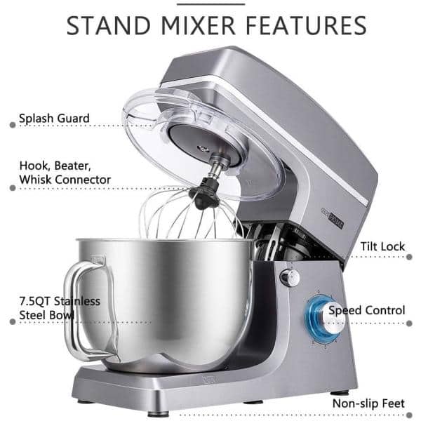 VIVOHOME 650-Watt 6 qt. 6-Speed Blue Tilt-Head Kitchen Stand Mixer