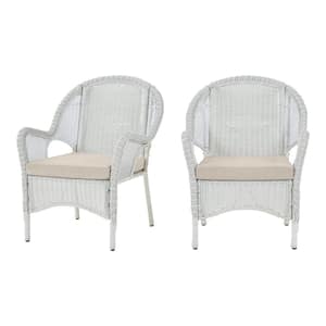 Rosemont White Weather Resistant UV Protected Steel Wicker Outdoor Patio Lounge Chair with Putty Tan Cushion (2-Pack)