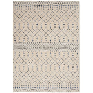 Royal Moroccan Beige/Blue 5 ft. x 7 ft. Moroccan Boho Modern Area Rug