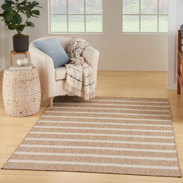 Positano Beige Ivory 5 ft. x 7 ft. Stripes Contemporary Area Rug