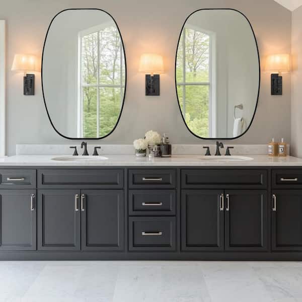 30 in. W x 48 in. H Modern Oval Aluminum Frame Black Wall Mirror (Screws Included)