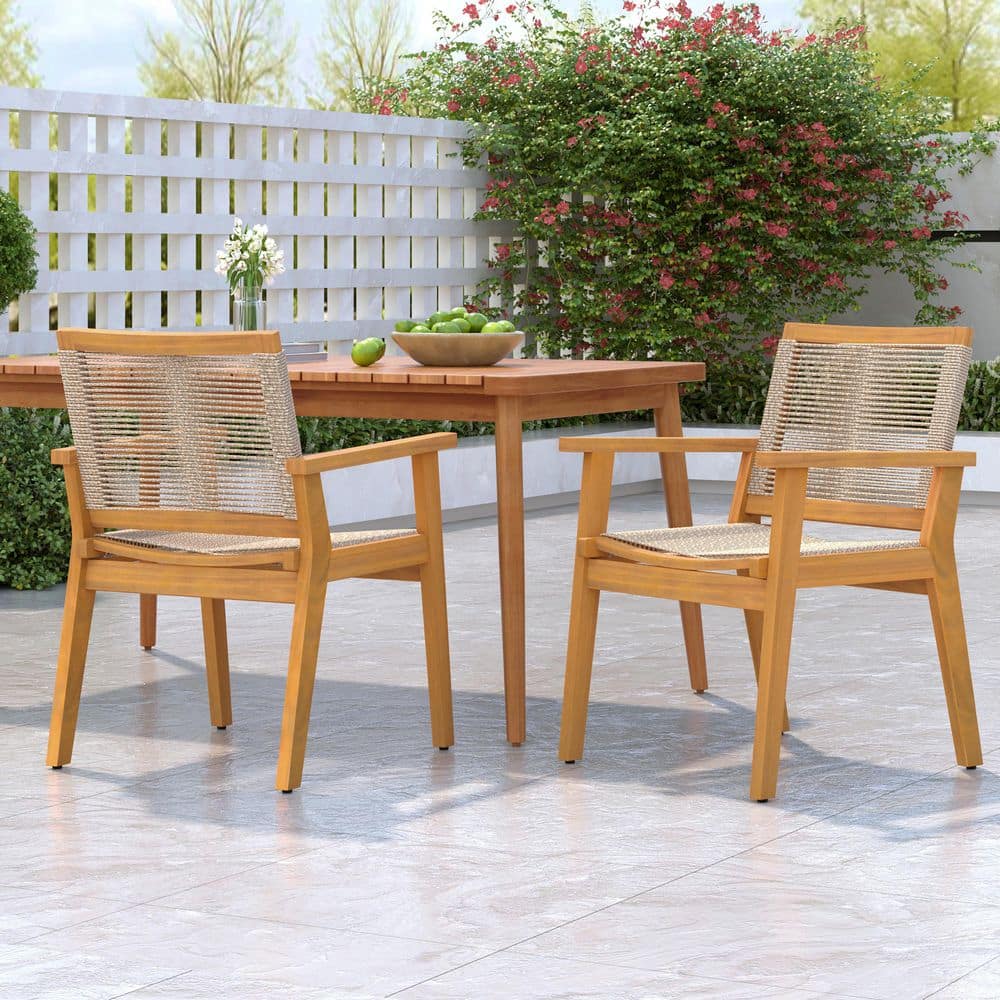 Outdoor Dining Chair Teak Mix Brown Rope Wood Outdoor Dining Chair in Brown Mix Set of 2 price history on PriceWatchPro
