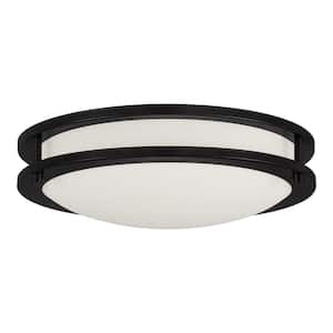 Flaxmere 12 in. Bronze Dimmable Integrated LED Flush Mount Ceiling Light with Frosted White Glass Shade