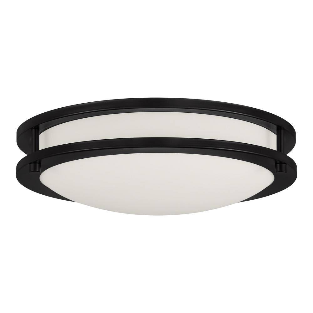 Hampton Bay Flaxmere 12 in. Bronze LED Flush Mount with Glass Shade