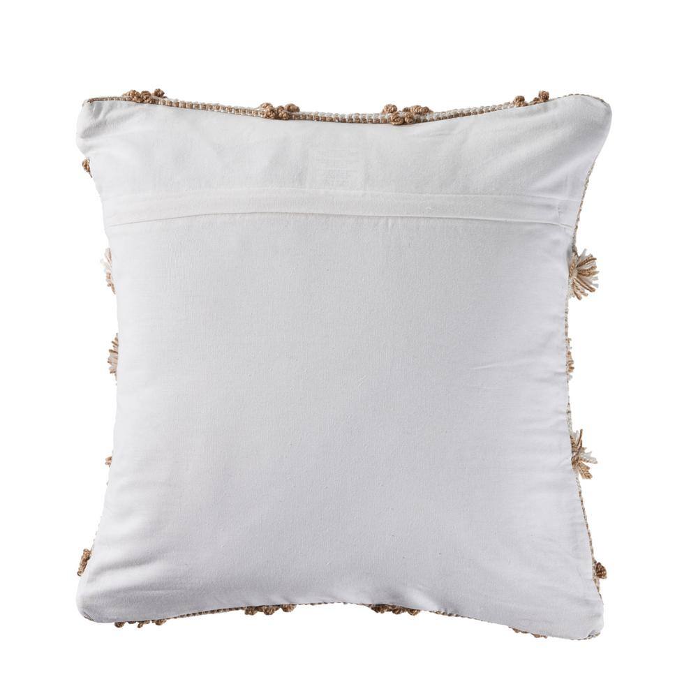 Neutral Beige and Cream Pom Pom Geometric Square Pillow