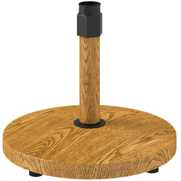 Outsunny Concrete, Metal Patio Umbrella Base Holder, Outdoor Umbrella Base with Wheels in Natural Wood