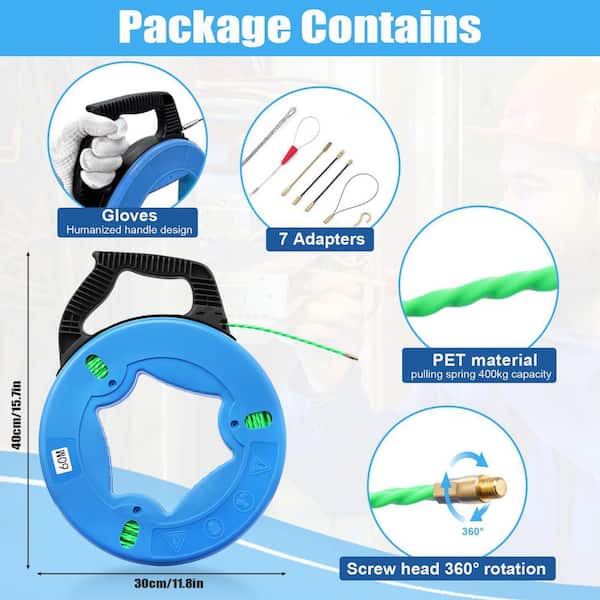 600 fiberglass fish tape fiberglass reel VEVOR Fiberglass, ft, 5/16 in, Duct Rodder Fishtape Wire Puller, Cable Running Rod with Steel Stand, 3 Pulling Heads, Fishing Tools for Walls and Electrical Conduit, Non-Conductive quality steel VEVOR Fish Tape Fiberglass, 600