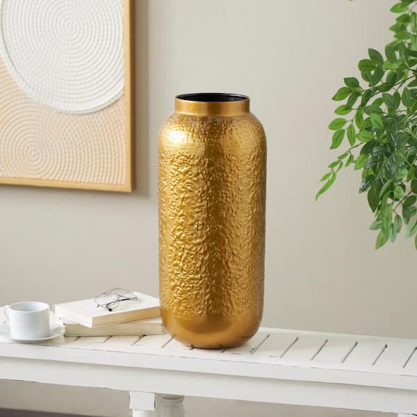 Litton Lane Gold Textured Hammered Metal Decorative Vase