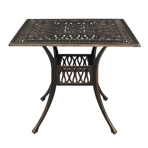 5.4 in. Bronze Cast Aluminum Square Outdoor Dining Table with Umbrella Hole Patio Dining Table Outdoor Bistro Table