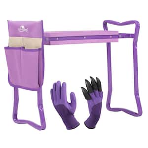 Metal Garden Stool, Garden Kneeler and Seat Folding Kneeling Bench Stool with Tool Pouches Soft EVA Foam, Purple