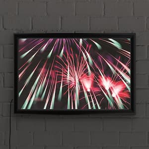 "Abstract Fireworks 2020 3" by Kurt Shaffer Photographs Framed with LED Light Abstract Wall Art 16 in. x 24 in.