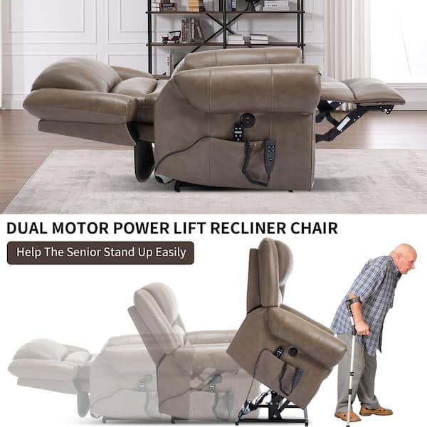 aisword Coffee Dual Motor Genuine Leather Power Lift Recliner Heat