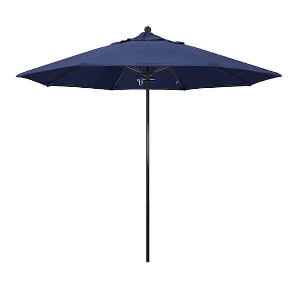 California Umbrella 9 ft. Black Fiberglass Commercial Market Patio Umbrella with Fiberglass Ribs and Push Lift in Navy Blue Olefin