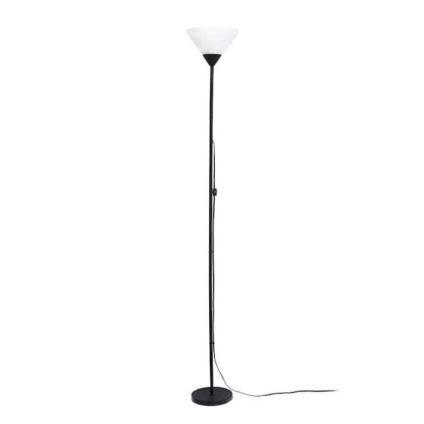 Creekwood home Essentix 70 in. Black 1-Light Torchiere Floor Lamp for Living Room with White Plastic Shade