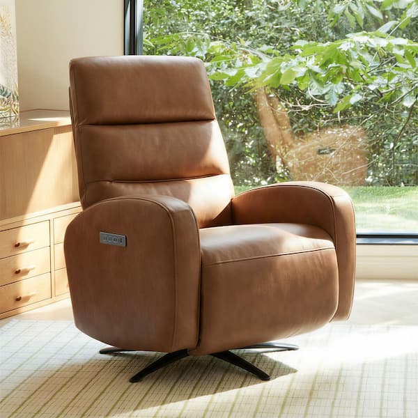 Stellan Camel Modern Faux Leather Triple-Motor 270° Swivel Power Recliner with Adjustable Headrest,USB&Type-C Charging