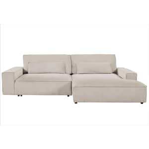 Mayview 105.52 in. W Sqaure Arm 2-Piece L Shaped Polyester Mid-Century Right Facing Sectional Sofa in Beige