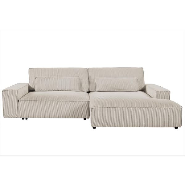 US Pride Furniture Mayview 105.52 in. W Sqaure Arm 2-Piece L Shaped Polyester Mid-Century Right Facing Sectional Sofa in Beige