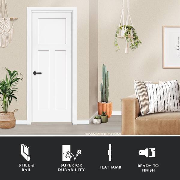 Steves & Sons 30 in. x 80 in. 3-Panel Mission Shaker Primed Right