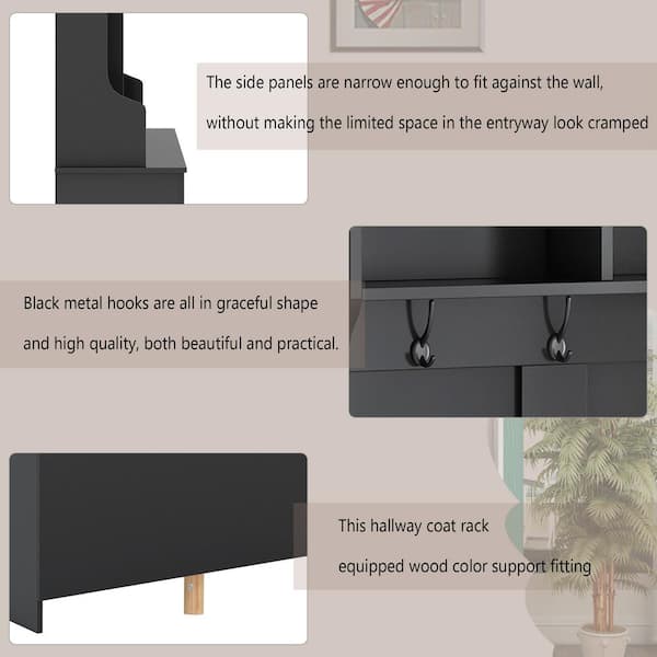 ON-TREN Black Modern Style Multiple Functions Hallway Coat Rack