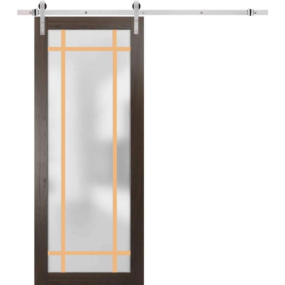 Assembly Required 42 in. x 84 in. 1-Panel Frosted Glass Chocolate Ash Solid Wood Sliding Barn Door with Hardware Kit price history on PriceWatchPro