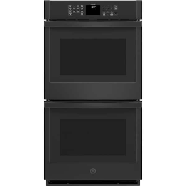 GE 27 in. Smart Double Electric Wall Oven Self-Cleaning with Steam in Black