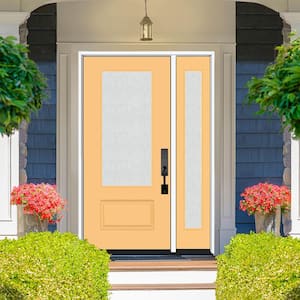 Legacy 51 in. x 80 in. 3/4 Lite Rain Glass RHOS Primed Jackfruit Finish Fiberglass Prehung Front Door with 12 in. SL