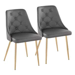 Marche Grey Faux Leather and Gold Metal Button Tufted Side Chair (Set of 2)