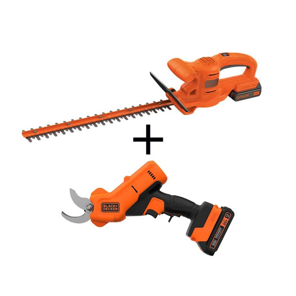 20V MAX Cordless Battery Powered Hedge Trimmer Kit and 20V Cordless Electric Pruner with (2) 1.5Ah Battery & Chargers -  BLACK+DECKER, LHT218C1WR320C1