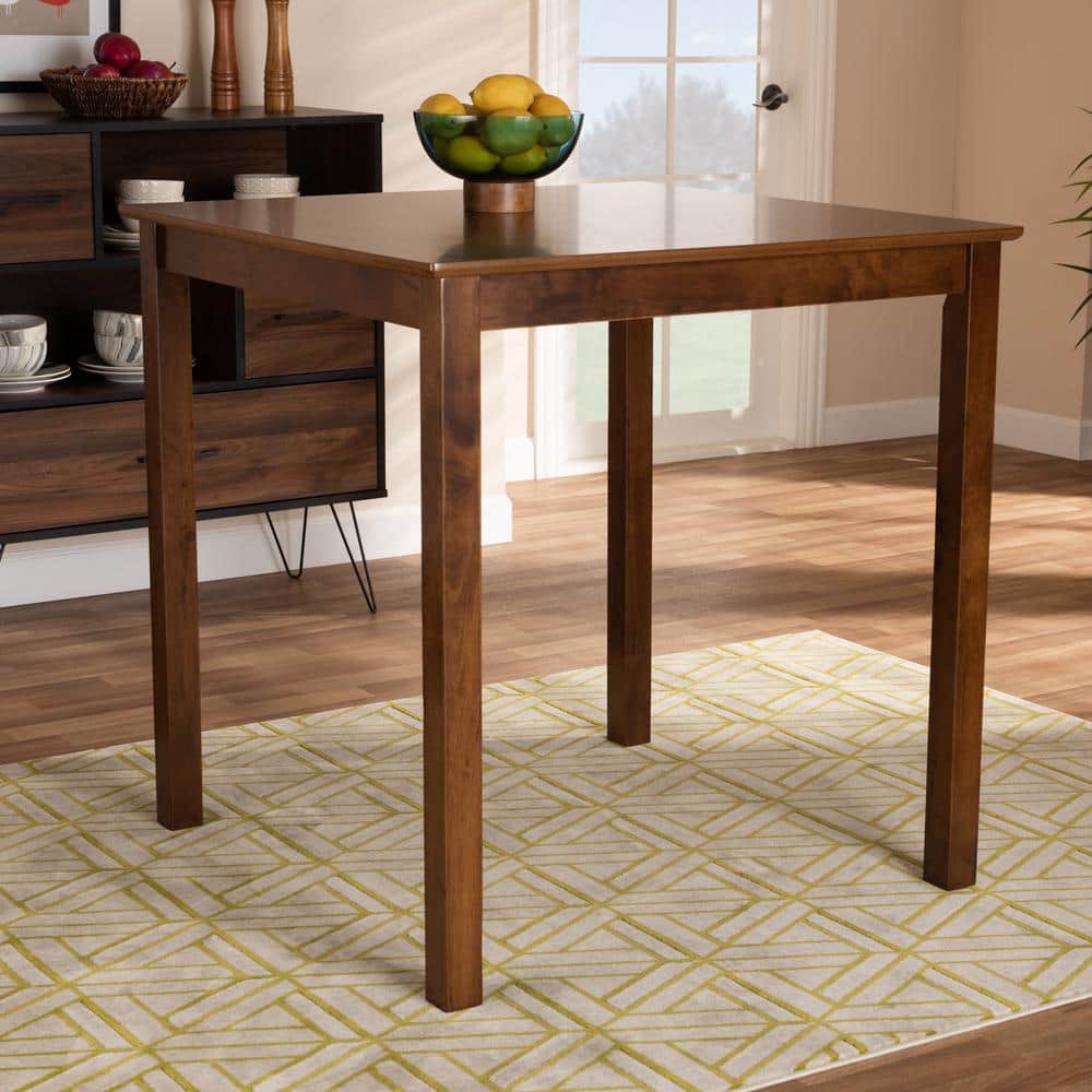Lenoir Contemporary Walnut Wood Square Counter Height Pub Table