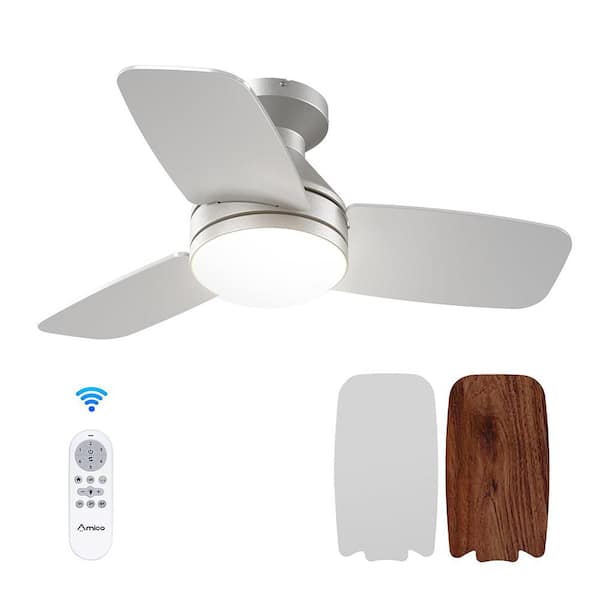 30 in. Indoor Silver Flush Mount Low Profile Ceiling Fan with Integrated LED Light and Remote Control