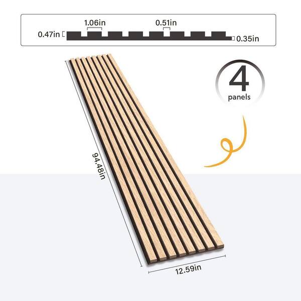 Warm Oak Wood Slat Wall Panels, 4-Pack Recyclable 3D Acoustic
