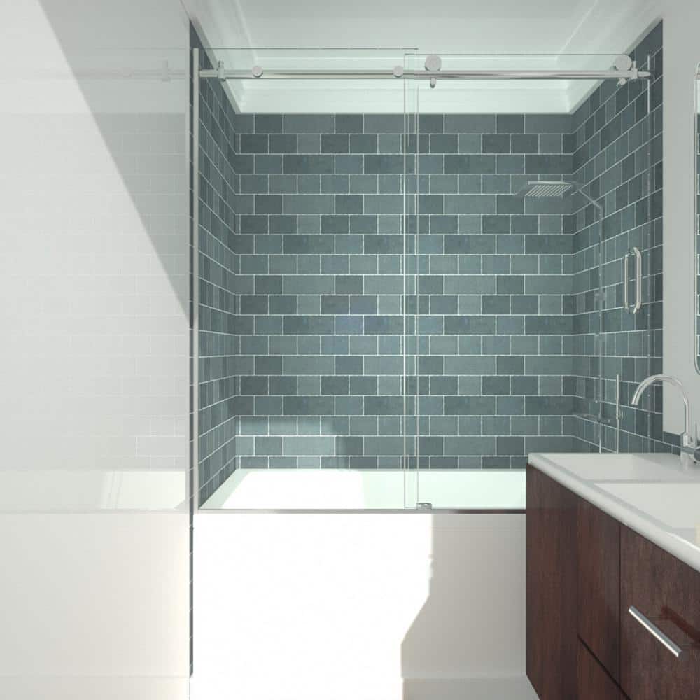 60 in. W x 60 in. H Sliding Frameless Shower Door in Chrome with Clear Tempered Glass price history on PriceWatchPro