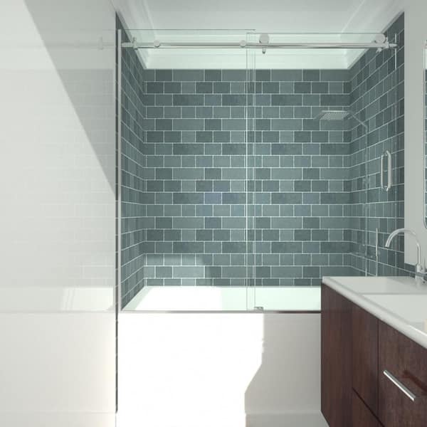 60 in. W x 60 in. H Sliding Frameless Shower Door in Chrome with Clear Tempered Glass